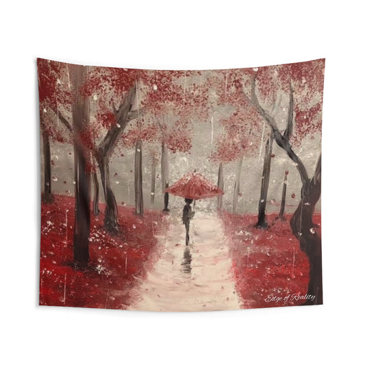 Cozy Autumn Wall Tapestry - Scenic Forest with Umbrella Decor
