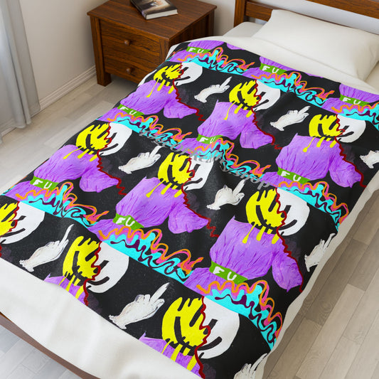 Vibrant Graphic Velveteen Plush Blanket, Cozy Home Decor, Unique Gift, Art-Inspired Throw, Fun Colorful Blanket