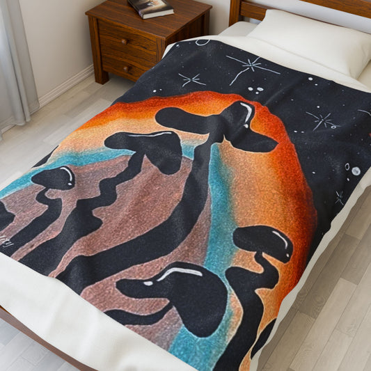 Cosmic Mushroom Plush Blanket - Soft Velveteen Throw for Cozy Nights