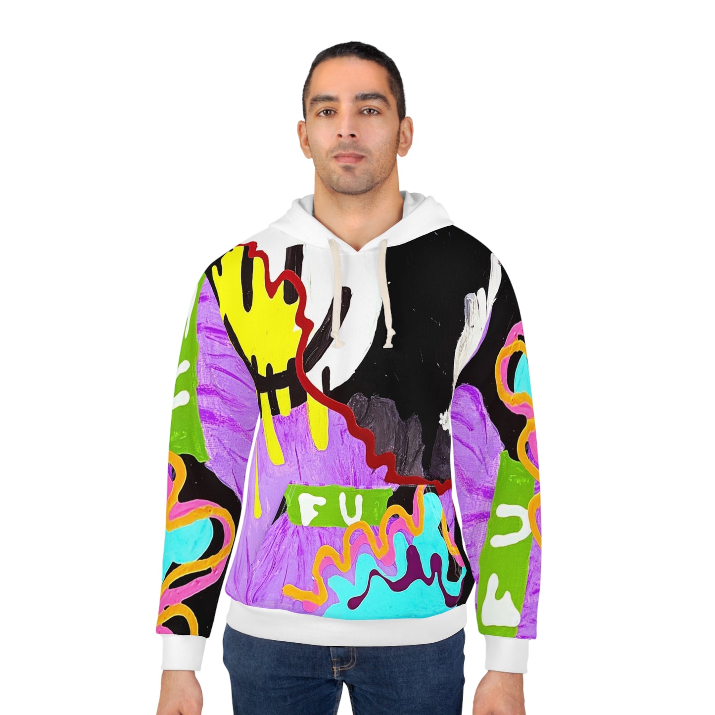 Bold Artistic Unisex Pullover Hoodie, Colorful Graphic Sweatshirt, Streetwear Fashion, Unique Gift for Creatives, Casual Everyday Wear