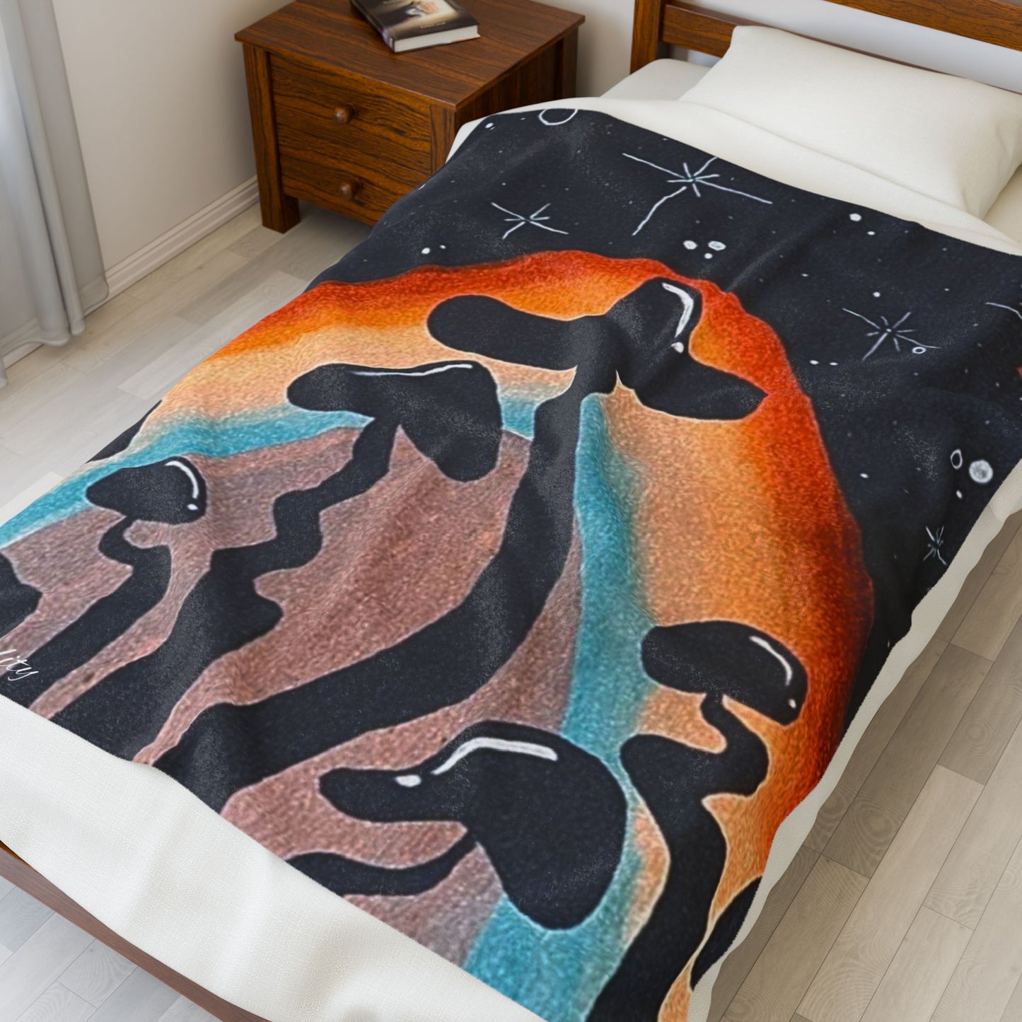 Cosmic Mushroom Plush Blanket - Soft Velveteen Throw for Cozy Nights
