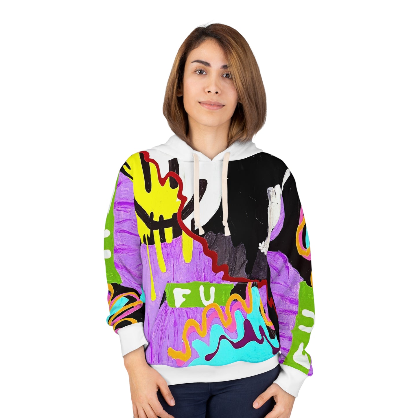 Bold Artistic Unisex Pullover Hoodie, Colorful Graphic Sweatshirt, Streetwear Fashion, Unique Gift for Creatives, Casual Everyday Wear